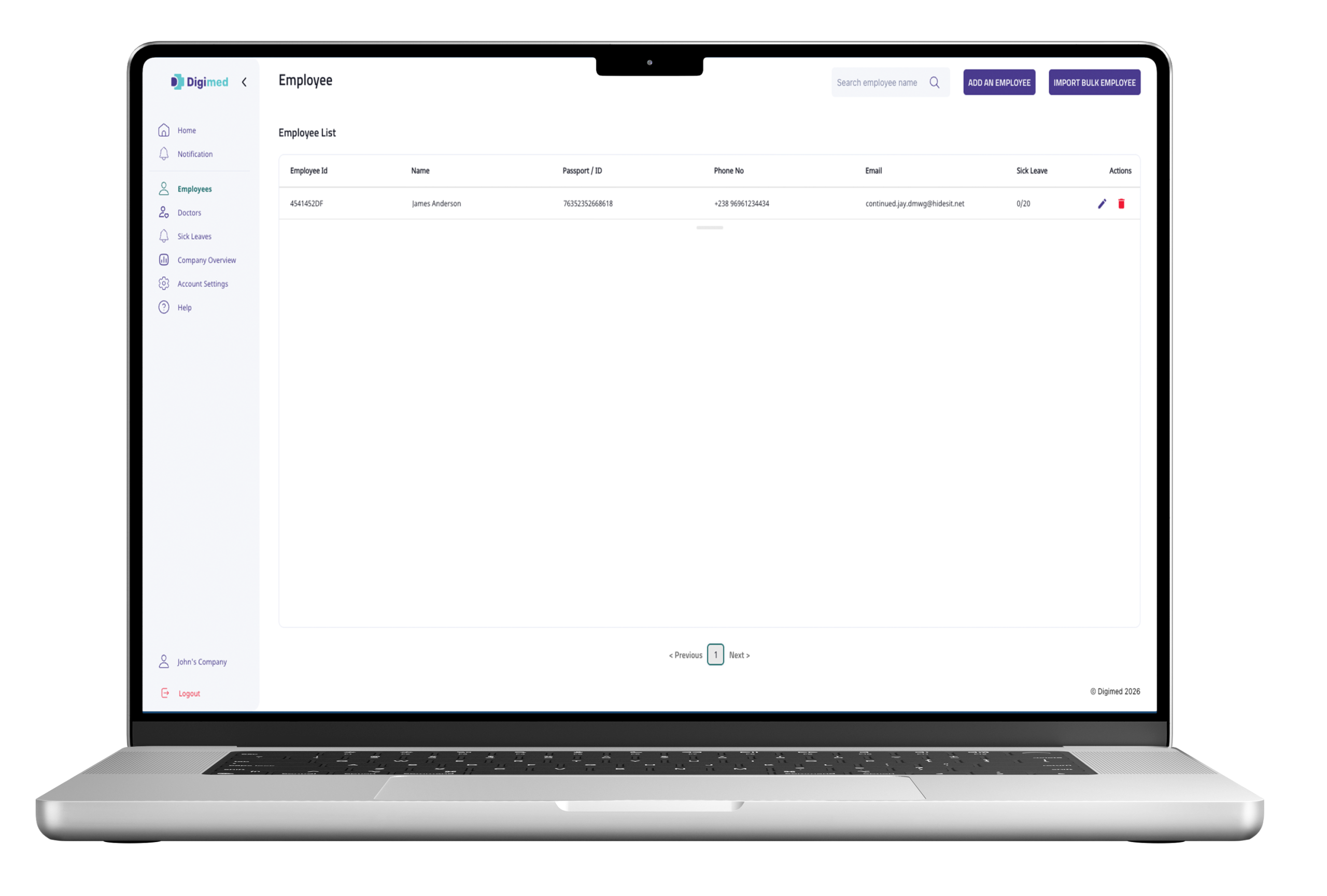 Employee screen
